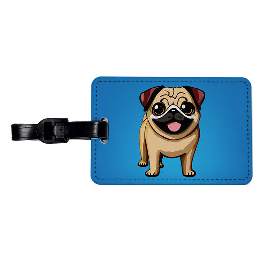 Pug Smiling Standing Travel Faux Leather Luggage Tag