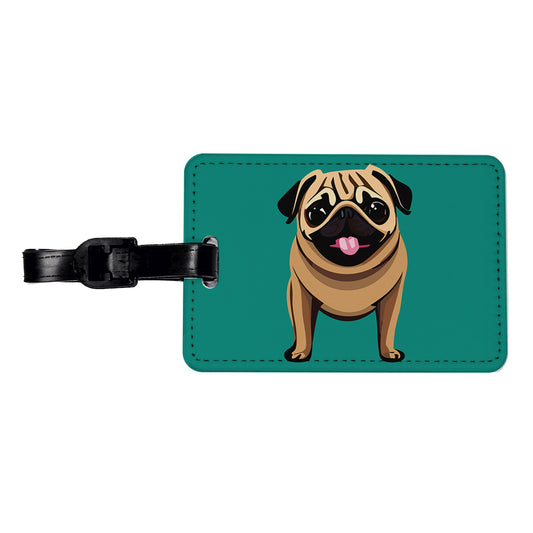 Pug Sticking Out Tongue Dog Travel Faux Leather Luggage Tag