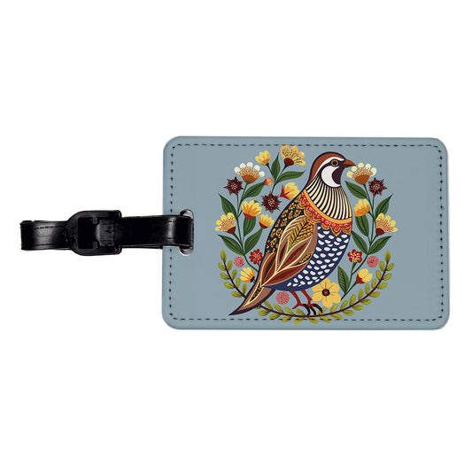 Quail Bird Floral Flowers Travel Faux Leather Luggage Tag