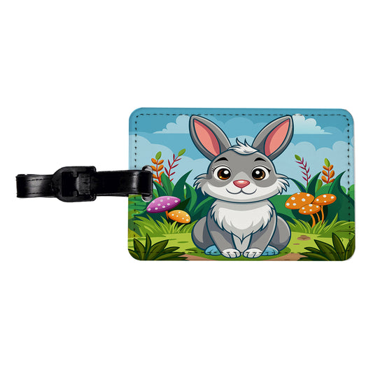 Rabbit Bunny Cute with Toadstools Mushrooms Travel Faux Leather Luggage Tag