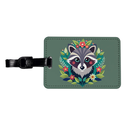 Raccoon in Floral Wreath Travel Faux Leather Luggage Tag