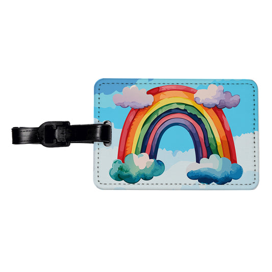 Rainbow and Clouds Watercolor Travel Faux Leather Luggage Tag
