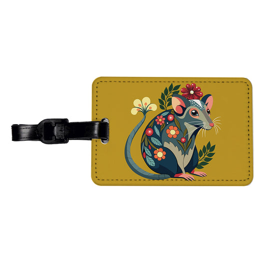 Rat Floral Flowers Travel Faux Leather Luggage Tag