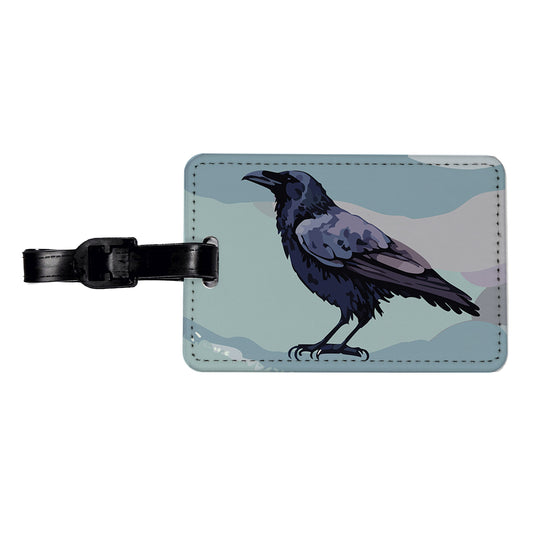 Raven Profile Bird Watercolor Travel Faux Leather Luggage Tag