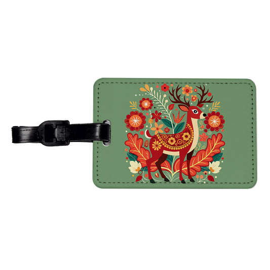 Reindeer Floral Flowers Travel Faux Leather Luggage Tag