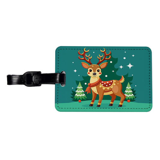 Reindeer Wearing Scarf Christmas Cute Travel Faux Leather Luggage Tag
