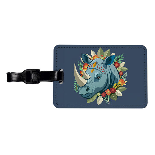 Rhinoceros Head Floral Flowers Travel Faux Leather Luggage Tag