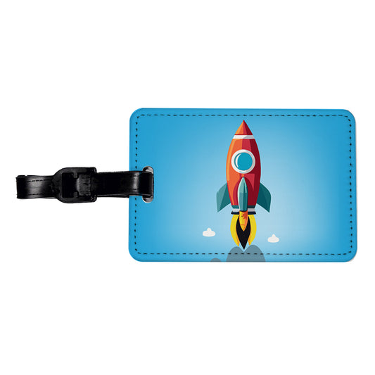 Rocket Ship Blasting Off Travel Faux Leather Luggage Tag