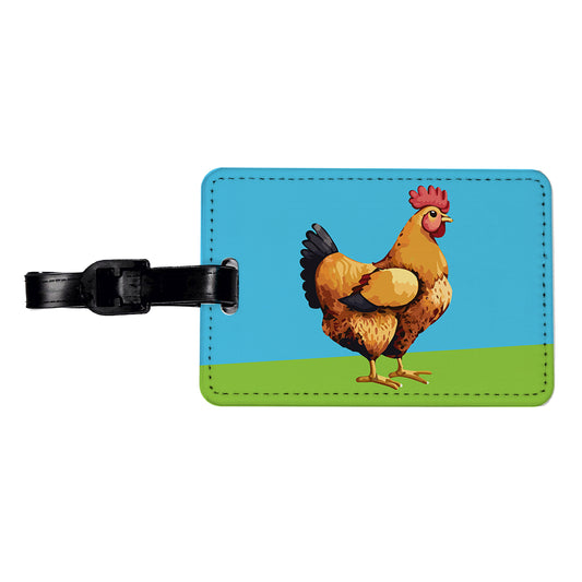 Rooster Chicken Profile Travel Faux Leather Luggage Tag