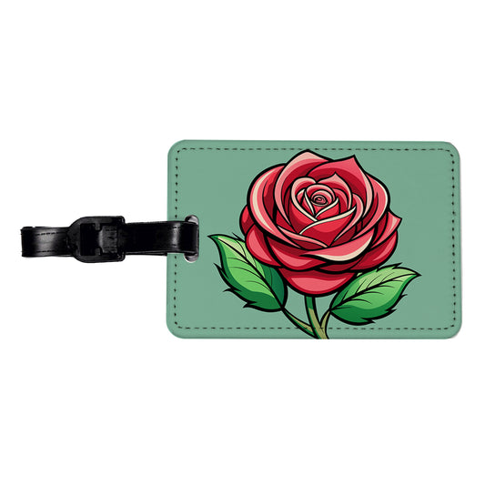 Rose Flower Bud Red Travel Faux Leather Luggage Tag