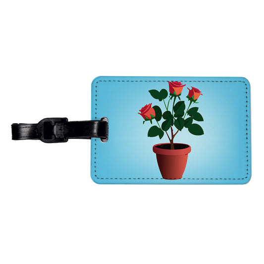 Rose Roses Bush in Pot Travel Faux Leather Luggage Tag