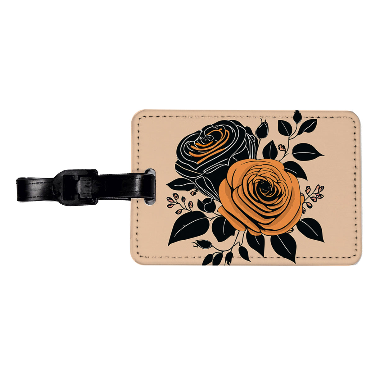Roses Black Orange Fall Autumn Thanksgiving Halloween Motif Travel Faux Leather Luggage Tag