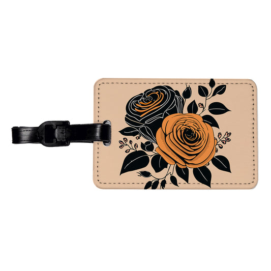 Roses Black Orange Fall Autumn Thanksgiving Halloween Motif Travel Faux Leather Luggage Tag