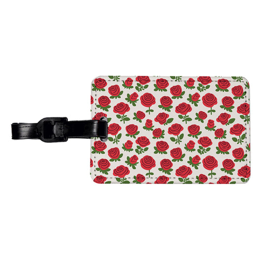 Roses Flowers Red Cute Pattern Travel Faux Leather Luggage Tag
