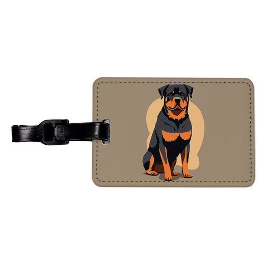 Rottweiler Dog Sitting Travel Faux Leather Luggage Tag