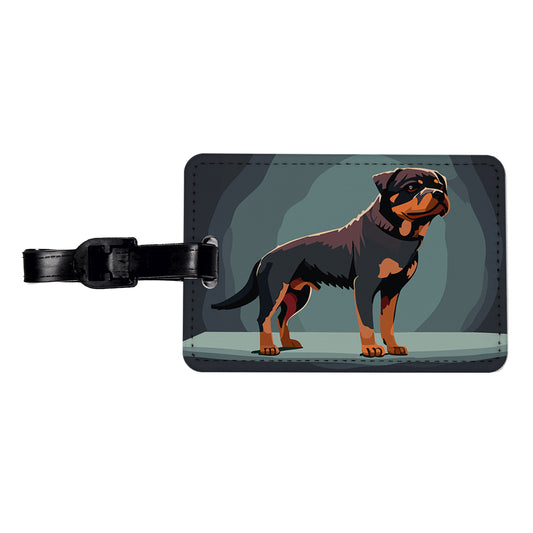 Rottweiler Dog Standing Travel Faux Leather Luggage Tag