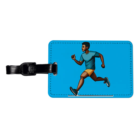 Running Jogging Man Exercise Travel Faux Leather Luggage Tag