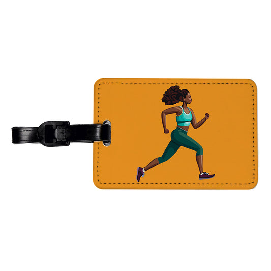 Running Jogging Woman Exercise Travel Faux Leather Luggage Tag