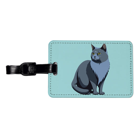 Russian Blue Cat Sitting Travel Faux Leather Luggage Tag