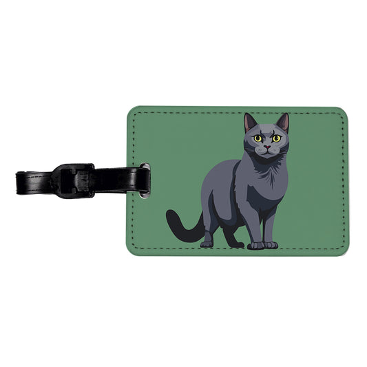 Russian Blue Cat Standing Travel Faux Leather Luggage Tag