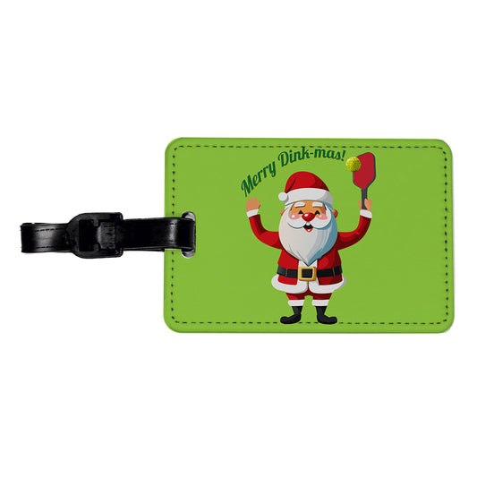 Santa Playing Pickleball Funny Merry Dink-mas Christmas Travel Faux Leather Luggage Tag