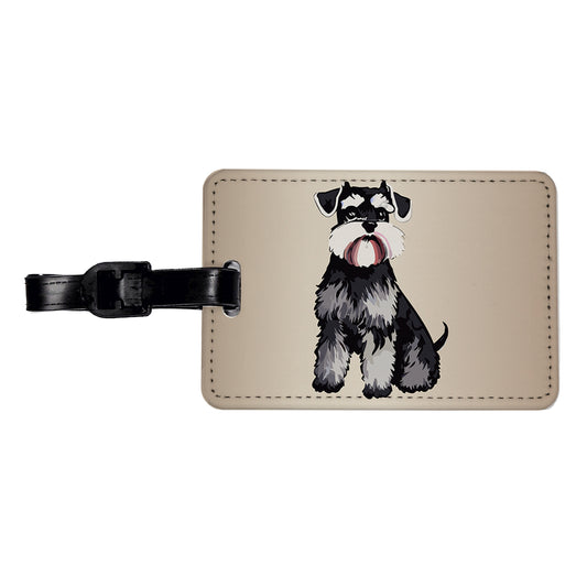 Schnauzer Dog Watercolor Travel Faux Leather Luggage Tag