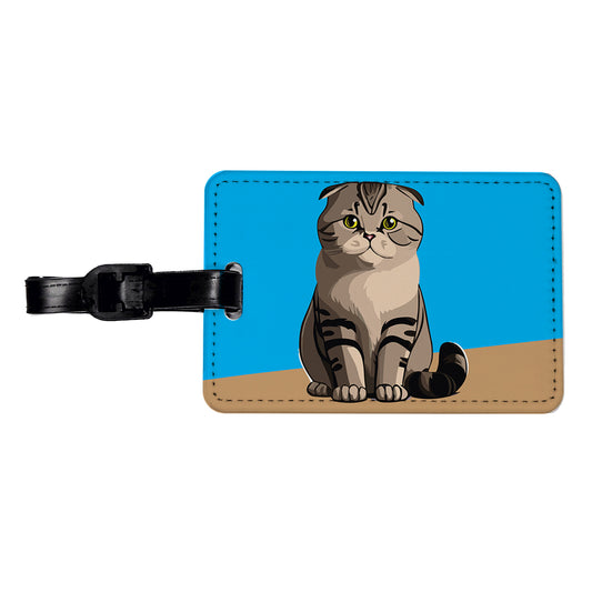 Scottish Fold Cat Sitting Travel Faux Leather Luggage Tag