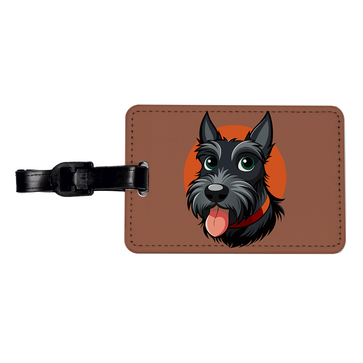 Scottish Terrier Scottie Sticking Out Tongue Travel Faux Leather Luggage Tag