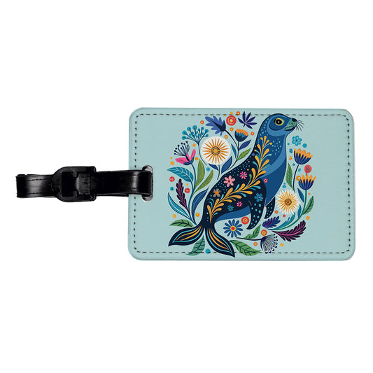 Sea Lion Floral Flowers Travel Faux Leather Luggage Tag