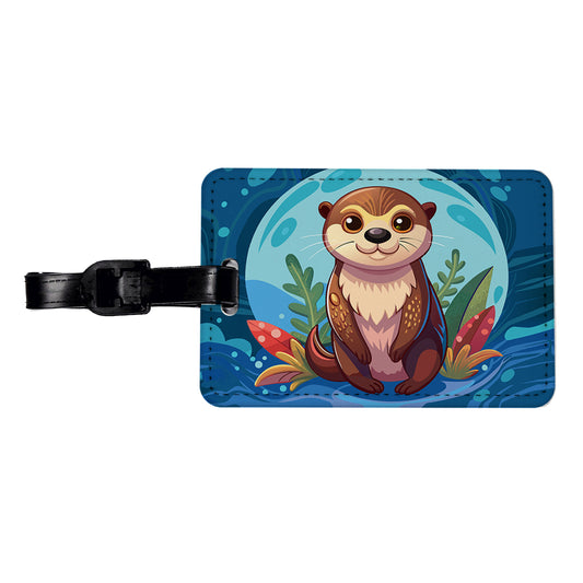 Sea Otter Cute Travel Faux Leather Luggage Tag