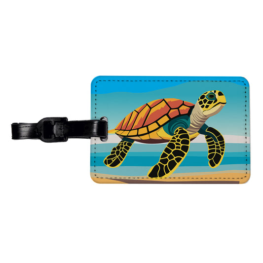 Sea Turtle Swimming Travel Faux Leather Luggage Tag