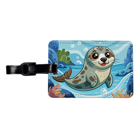 Seal in Water Cute Travel Faux Leather Luggage Tag