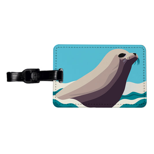 Seal Swimming in Ocean Sea Travel Faux Leather Luggage Tag