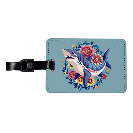Shark Floral Flowers Travel Faux Leather Luggage Tag