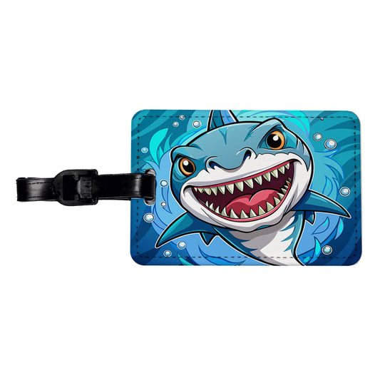 Shark in Ocean Scary Travel Faux Leather Luggage Tag