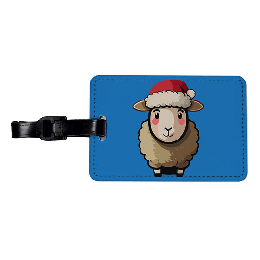 Sheep Christmas Santa Hat Travel Faux Leather Luggage Tag