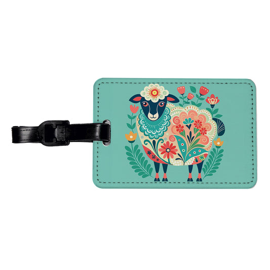 Sheep Floral Flowers Travel Faux Leather Luggage Tag