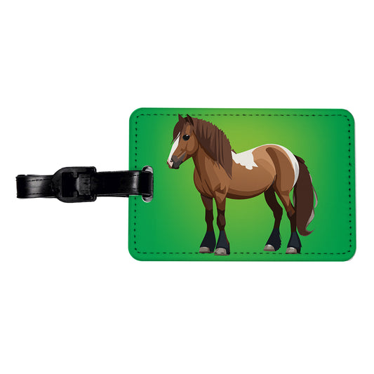 Shetland Pony Horse Standing Travel Faux Leather Luggage Tag