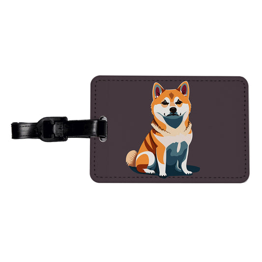 Shiba Inu Dog Sitting Travel Faux Leather Luggage Tag