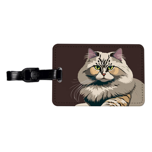 Siberian Cat Crouched Travel Faux Leather Luggage Tag