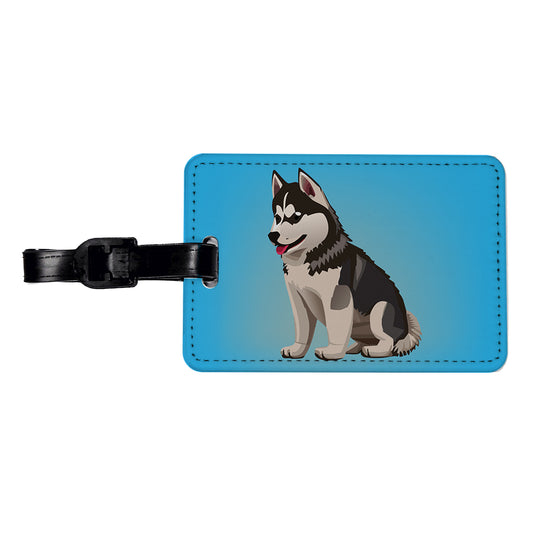 Siberian Husky Dog Sitting Travel Faux Leather Luggage Tag