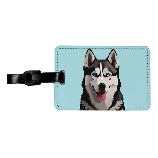 Siberian Husky Dog Tongue Out Travel Faux Leather Luggage Tag