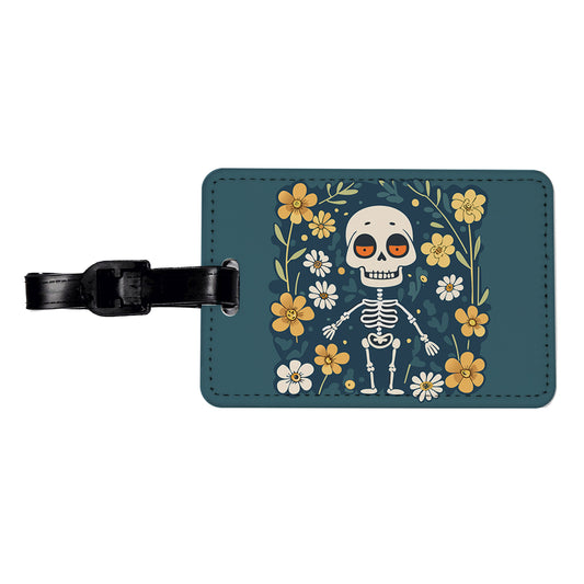Skeleton and Flowers Funny Halloween Travel Faux Leather Luggage Tag