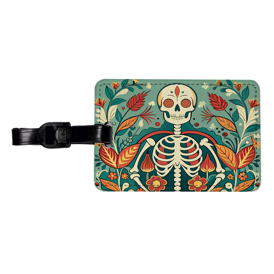 Skeleton Floral Art Nouveau Flowers Elegant Travel Faux Leather Luggage Tag