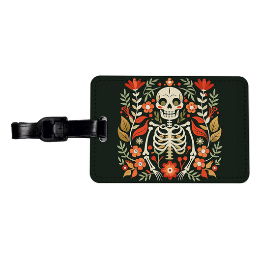 Skeleton Floral Flowers Travel Faux Leather Luggage Tag