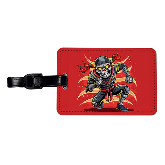 Skeleton Ninja Fighting Warrior Travel Faux Leather Luggage Tag