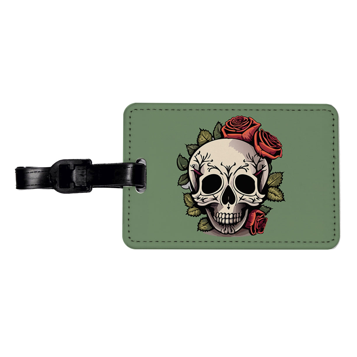 Skull and Roses Travel Faux Leather Luggage Tag