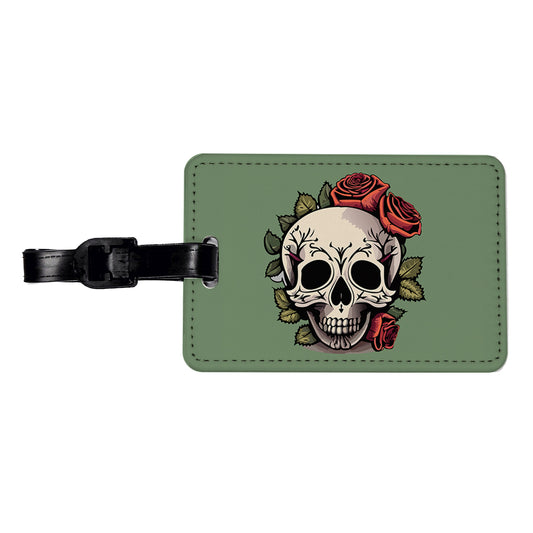 Skull and Roses Travel Faux Leather Luggage Tag