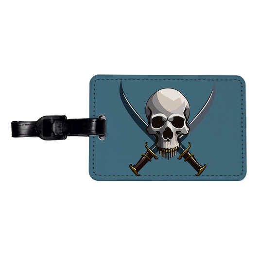 Skull Pirate Crossed Swords Travel Faux Leather Luggage Tag