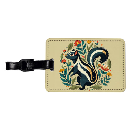 Skunk Floral Flowers Travel Faux Leather Luggage Tag